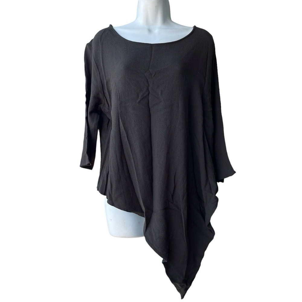 NICHE NILGUN DERMAN Lagenlook Rayon Top Women’s M Dark Olive Crepe Asymmetrical